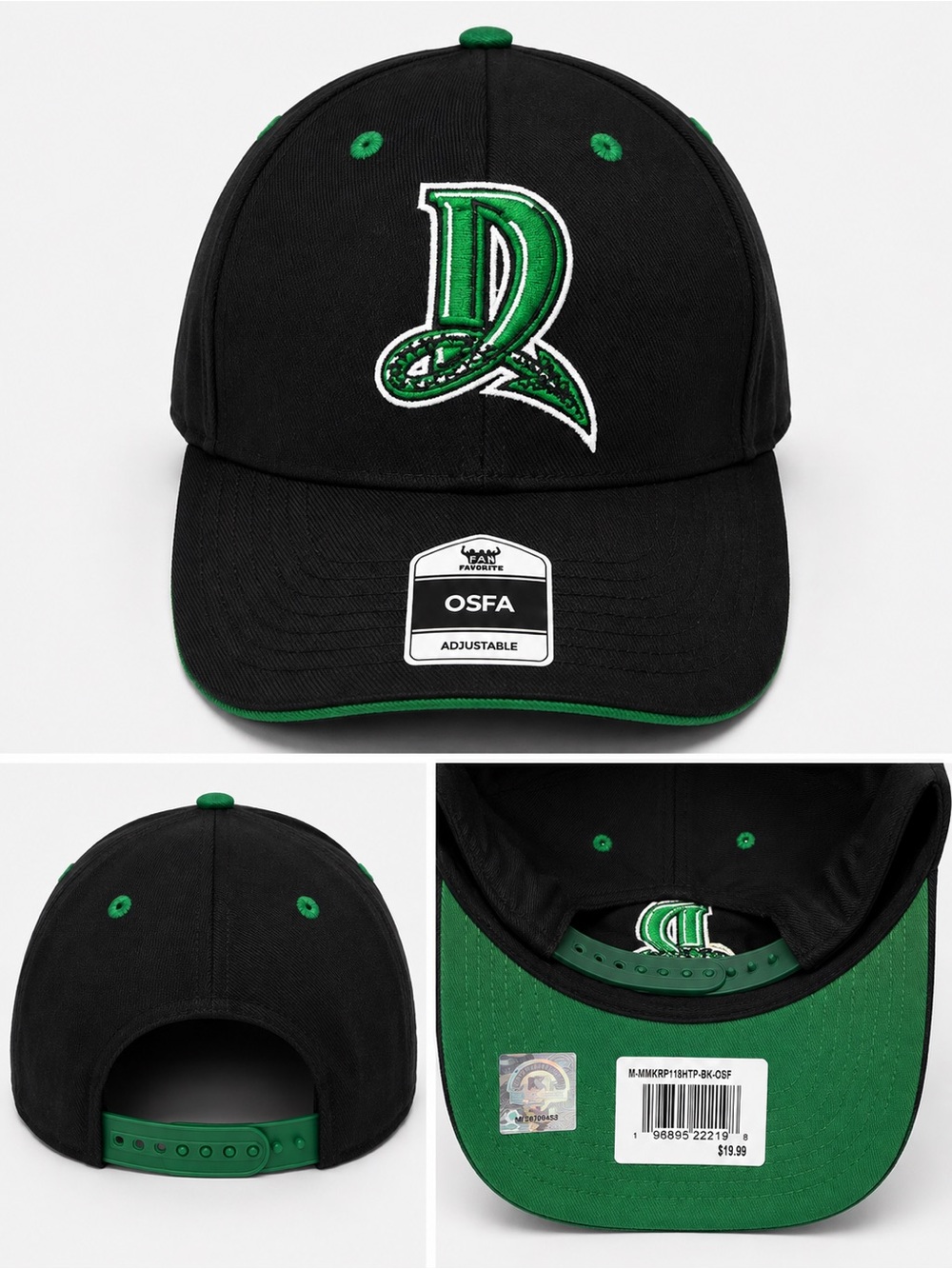 Black and Green Baseball Cap with Embroidered 'D' - Adjustable